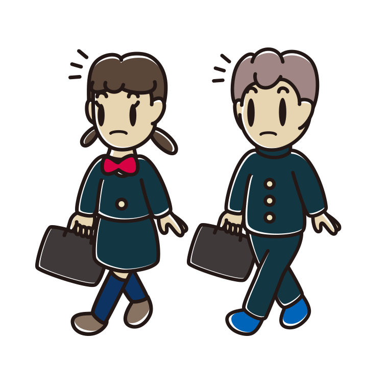 通学中に何かに気付く中学生のイラスト【色あり、背景なし】透過PNG