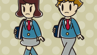 通学中に何かに気付く高校生のイラスト【色、背景あり】PNG