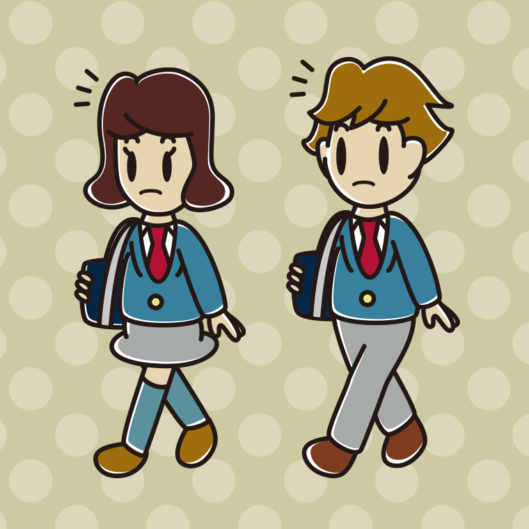 通学中に何かに気付く高校生のイラスト【色、背景あり】PNG