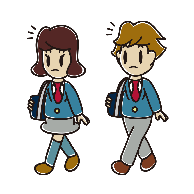 通学中に何かに気付く高校生のイラスト【色あり、背景なし】透過PNG
