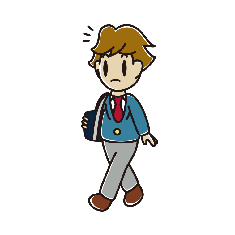 通学中に何かに気付く男子高校生のイラスト【色あり、背景なし】透過PNG