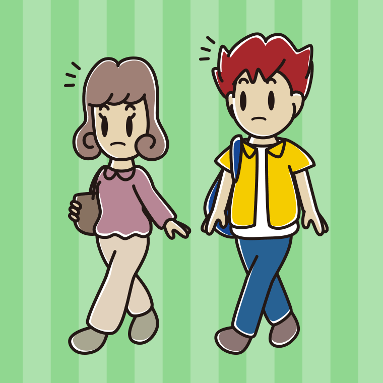 通学中に何かに気付く大学生のイラスト【色、背景あり】PNG