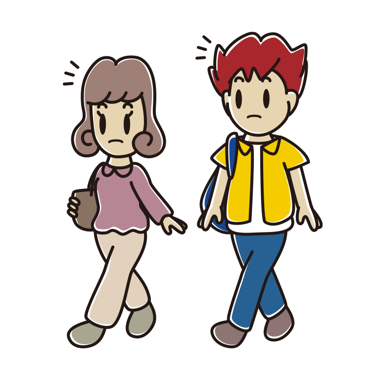 通学中に何かに気付く大学生のイラスト【色あり、背景なし】透過PNG