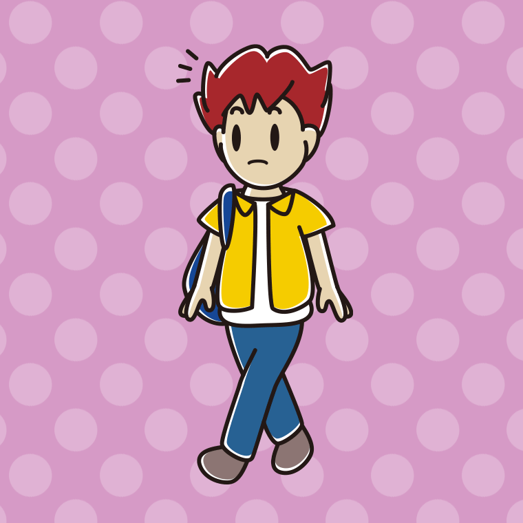 通学中に何かに気付く男子大学生のイラスト【色、背景あり】PNG