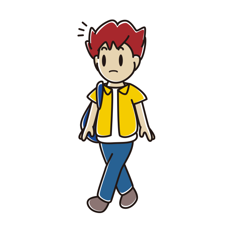 通学中に何かに気付く男子大学生のイラスト【色あり、背景なし】透過PNG