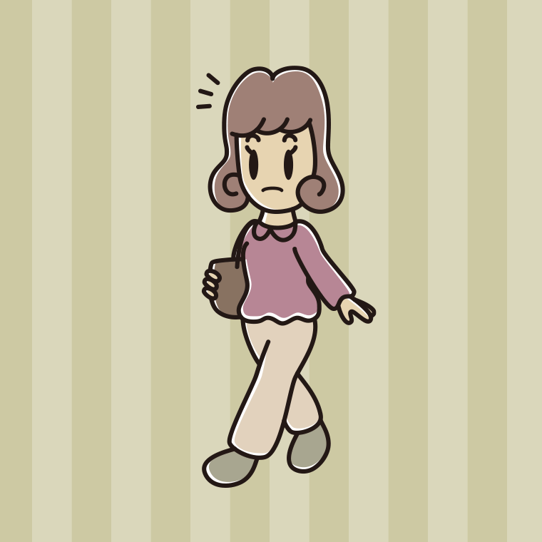 通学中に何かに気付く女子大学生のイラスト【色、背景あり】PNG