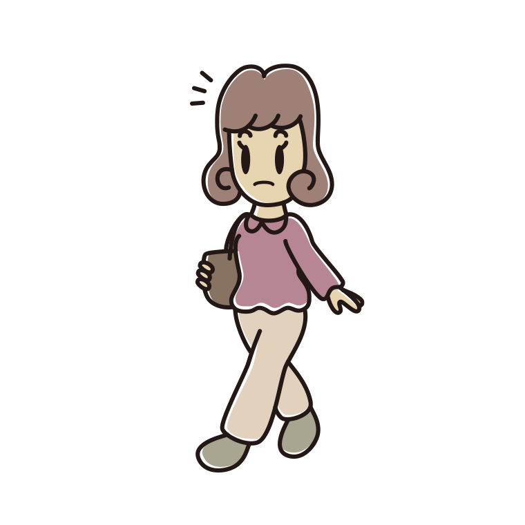 通学中に何かに気付く女子大学生のイラスト【色あり、背景なし】透過PNG