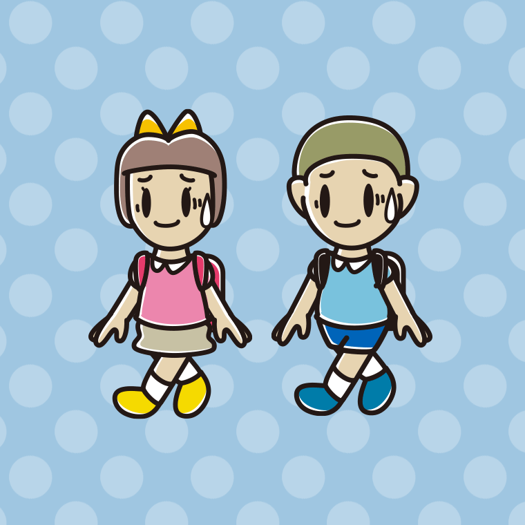通学中に苦笑いする新小学一年生のイラスト【色、背景あり】PNG