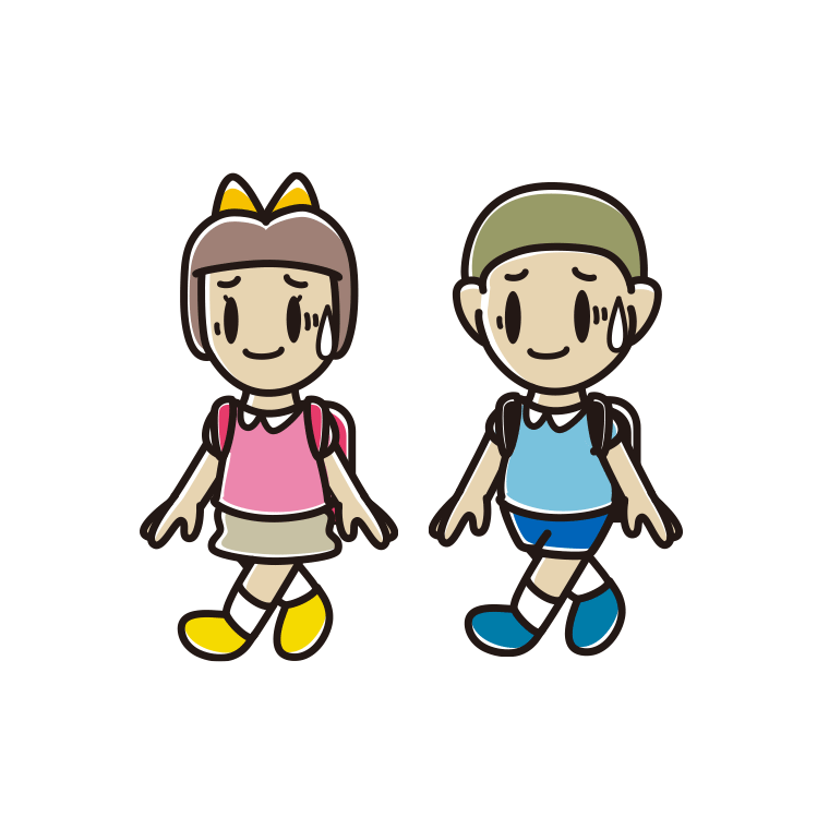 通学中に苦笑いする新小学一年生のイラスト【色あり、背景なし】透過PNG