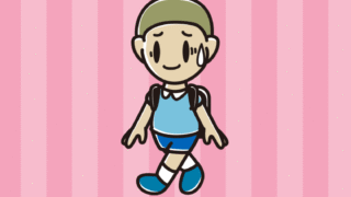 通学中に苦笑いする新小学一年生男子のイラスト【色、背景あり】PNG