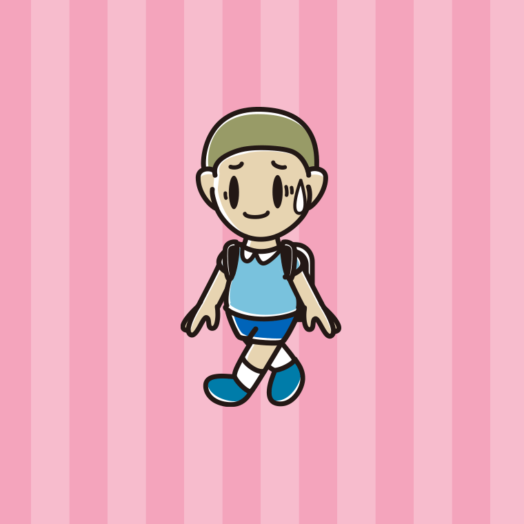 通学中に苦笑いする新小学一年生男子のイラスト【色、背景あり】PNG