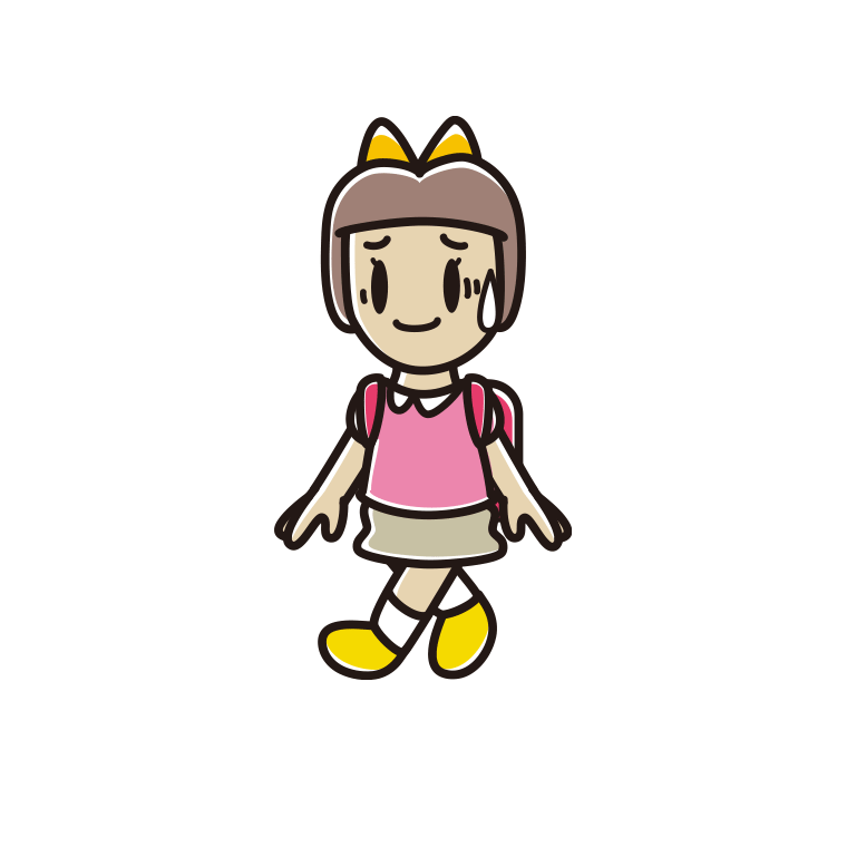 通学中に苦笑いする新小学一年生女子のイラスト【色あり、背景なし】透過PNG