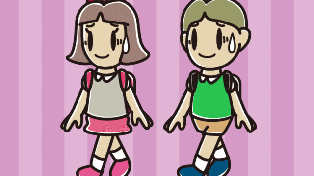 通学中に苦笑いする小学生のイラスト【色、背景あり】PNG