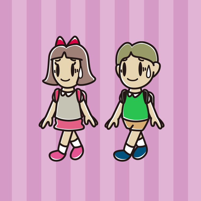 通学中に苦笑いする小学生のイラスト【色、背景あり】PNG