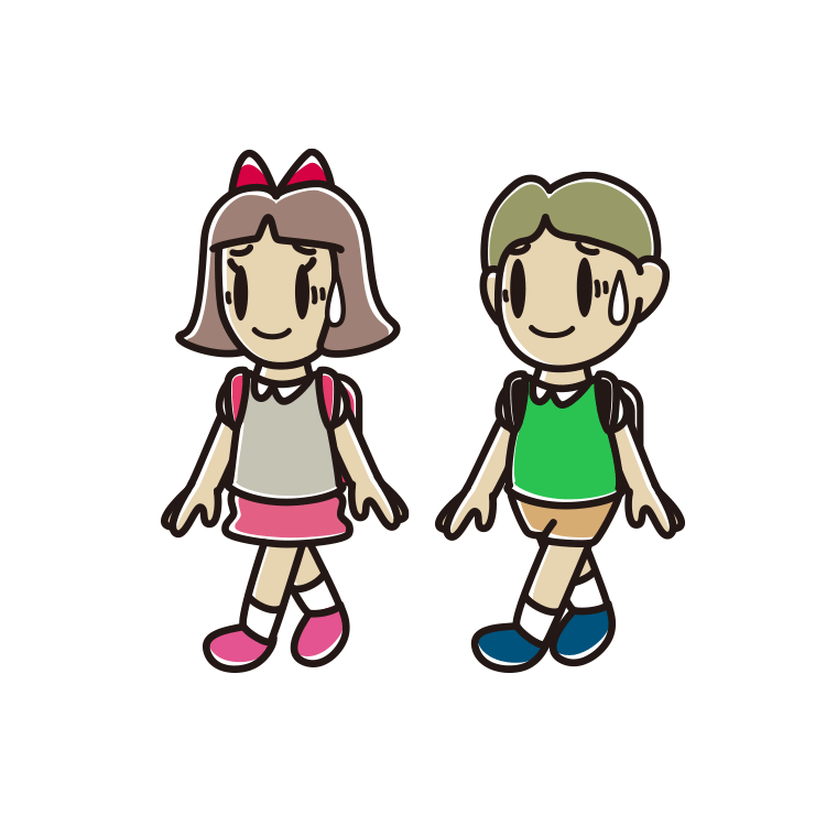 通学中に苦笑いする小学生のイラスト【色あり、背景なし】透過PNG