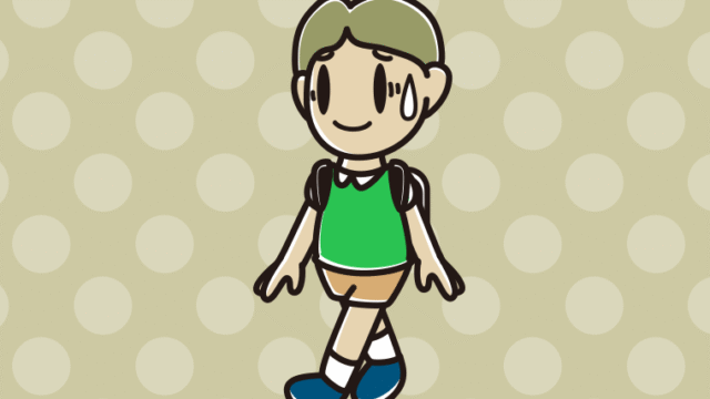 通学中に苦笑いする小学生男子のイラスト【色、背景あり】PNG