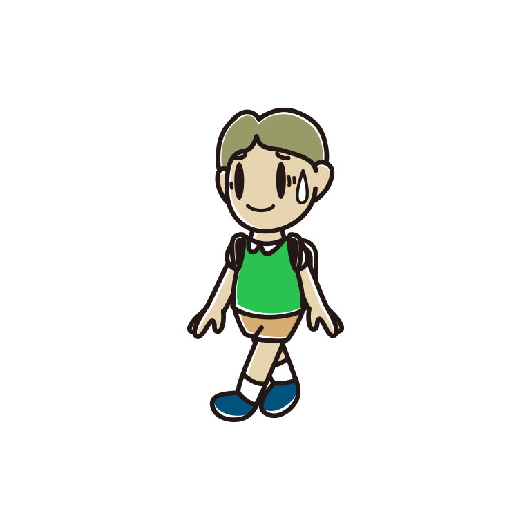 通学中に苦笑いする小学生男子のイラスト【色あり、背景なし】透過PNG