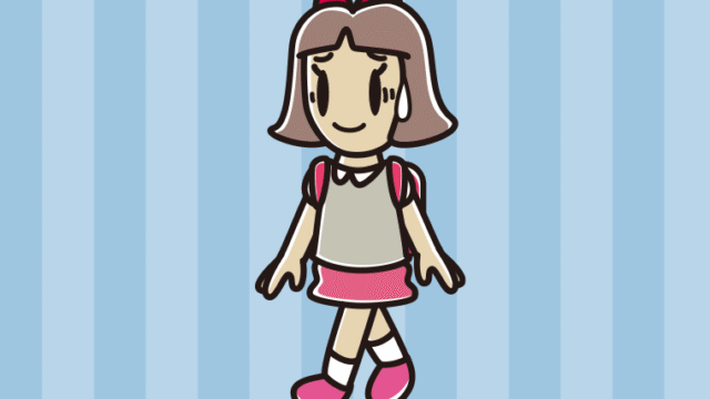 通学中に苦笑いする小学生女子のイラスト【色、背景あり】PNG