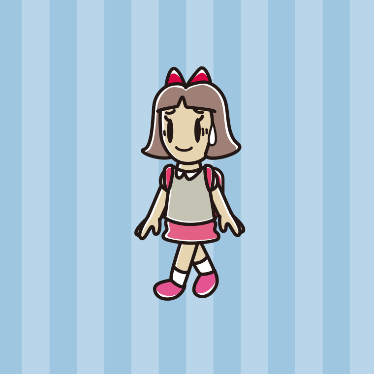 通学中に苦笑いする小学生女子のイラスト【色、背景あり】PNG