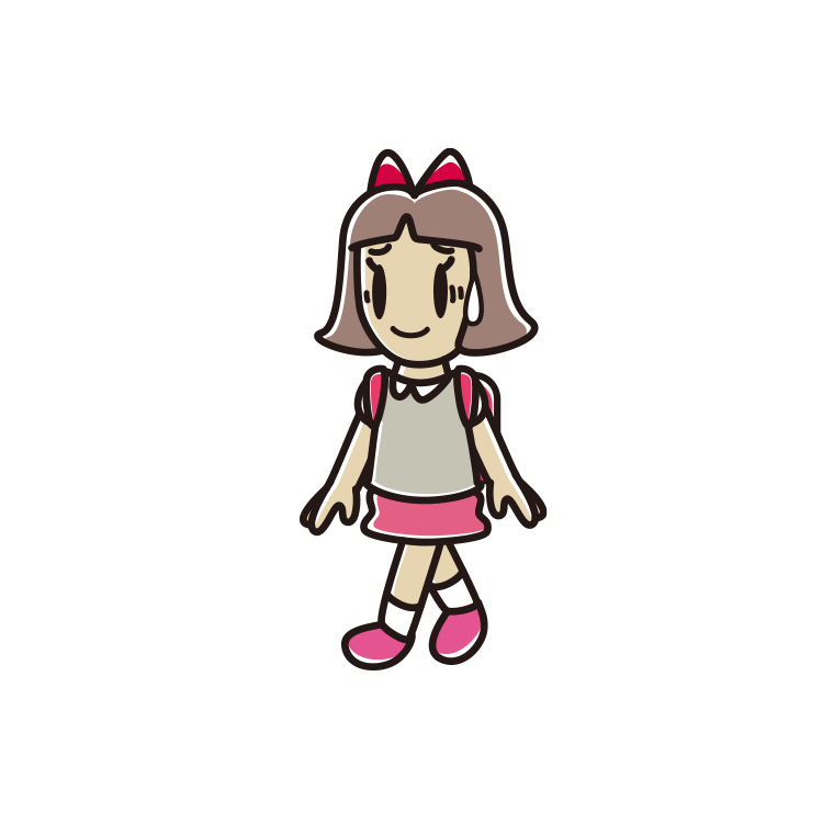 通学中に苦笑いする小学生女子のイラスト【色あり、背景なし】透過PNG