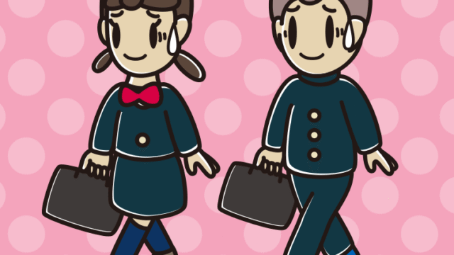 通学中に苦笑いする中学生のイラスト【色、背景あり】PNG