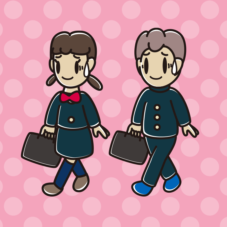 通学中に苦笑いする中学生のイラスト【色、背景あり】PNG