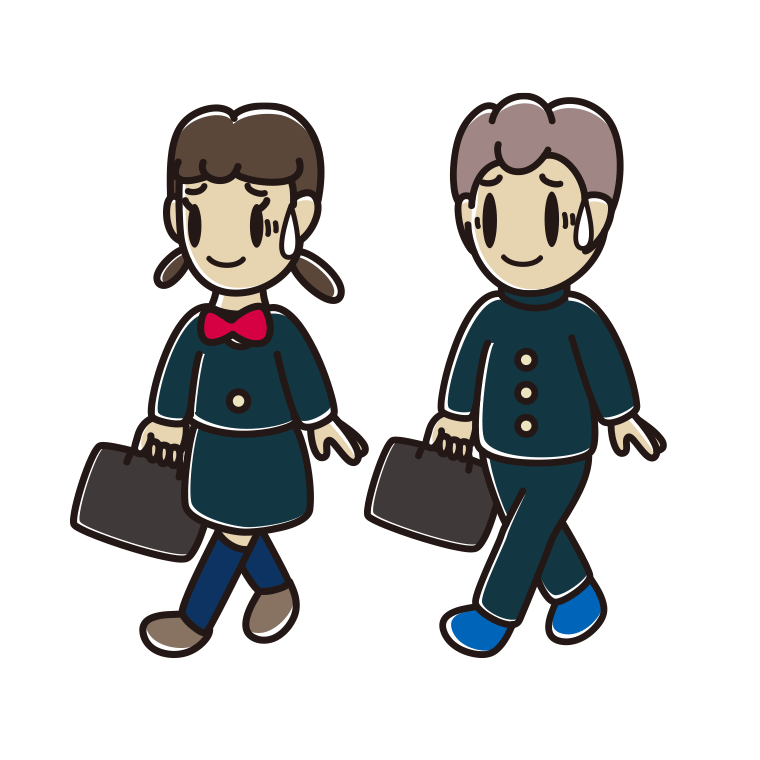 通学中に苦笑いする中学生のイラスト【色あり、背景なし】透過PNG