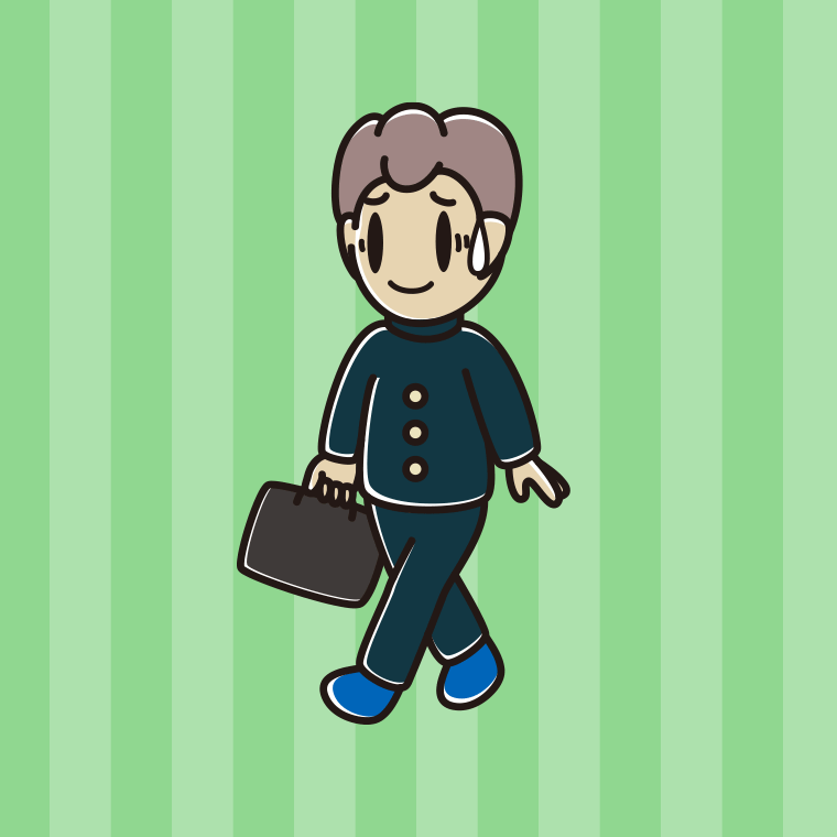 通学中に苦笑いする男子中学生のイラスト【色、背景あり】PNG