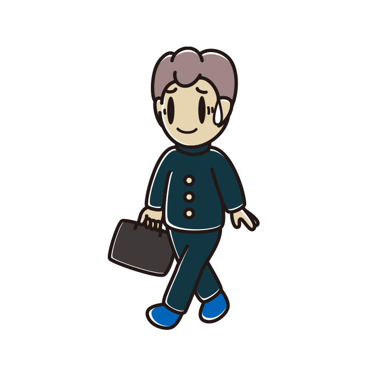 通学中に苦笑いする男子中学生のイラスト【色あり、背景なし】透過PNG