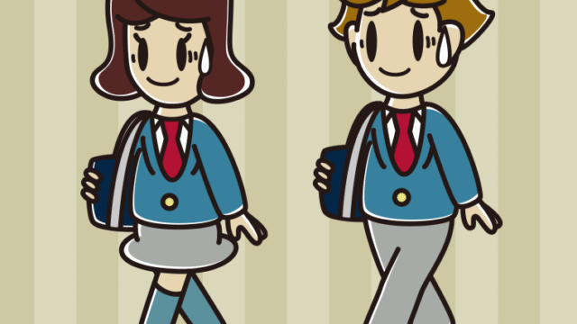 通学中に苦笑いする高校生のイラスト【色、背景あり】PNG