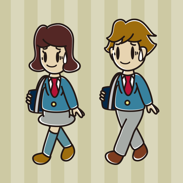 通学中に苦笑いする高校生のイラスト【色、背景あり】PNG