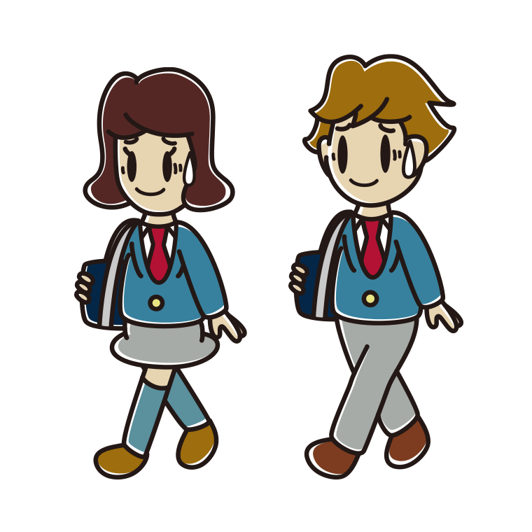 通学中に苦笑いする高校生のイラスト【色あり、背景なし】透過PNG