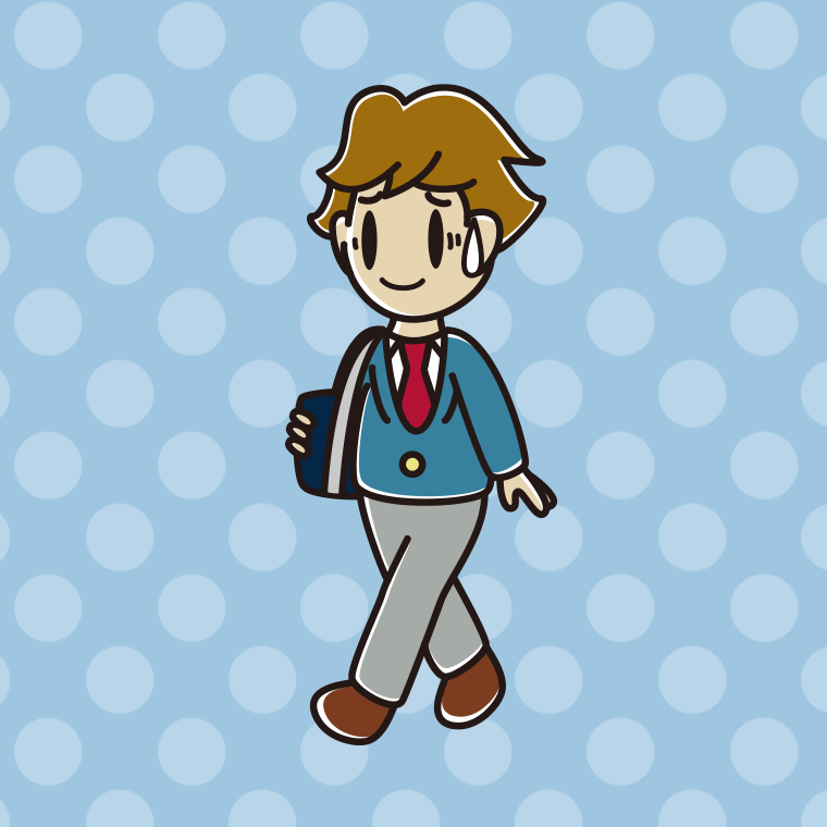 通学中に苦笑いする男子高校生のイラスト【色、背景あり】PNG