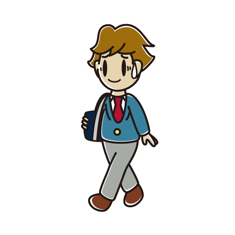 通学中に苦笑いする男子高校生のイラスト【色あり、背景なし】透過PNG