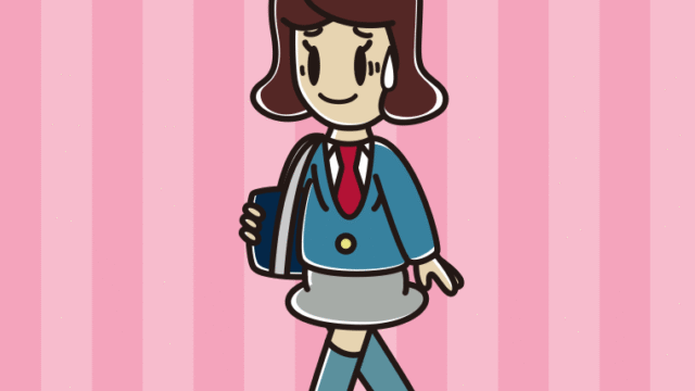 通学中に苦笑いする女子高校生のイラスト【色、背景あり】PNG