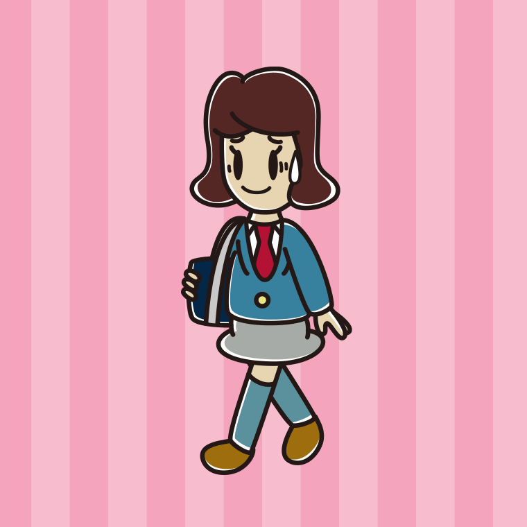 通学中に苦笑いする女子高校生のイラスト【色、背景あり】PNG