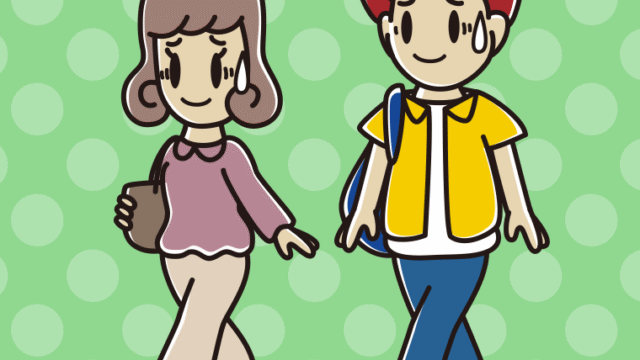 通学中に苦笑いする大学生のイラスト【色、背景あり】PNG