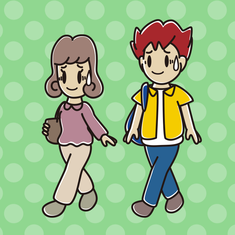 通学中に苦笑いする大学生のイラスト【色、背景あり】PNG