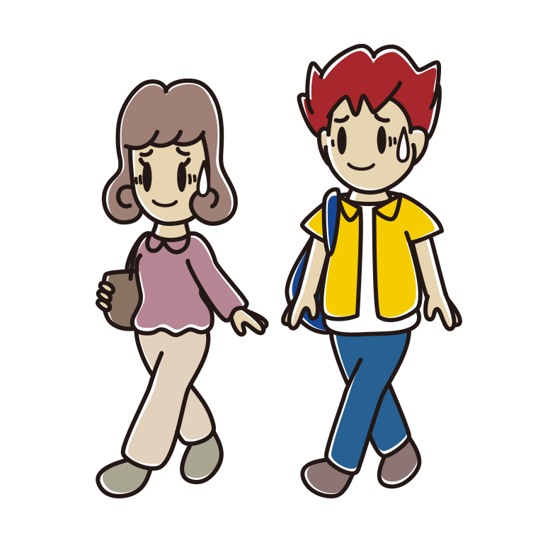 通学中に苦笑いする大学生のイラスト【色あり、背景なし】透過PNG