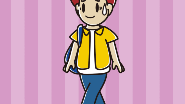 通学中に苦笑いする男子大学生のイラスト【色、背景あり】PNG