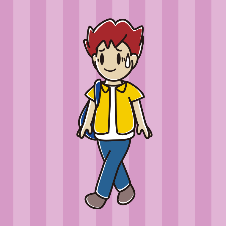 通学中に苦笑いする男子大学生のイラスト【色、背景あり】PNG