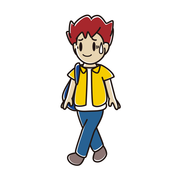 通学中に苦笑いする男子大学生のイラスト【色あり、背景なし】透過PNG