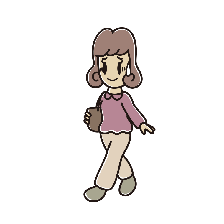 通学中に苦笑いする女子大学生のイラスト【色あり、背景なし】透過PNG