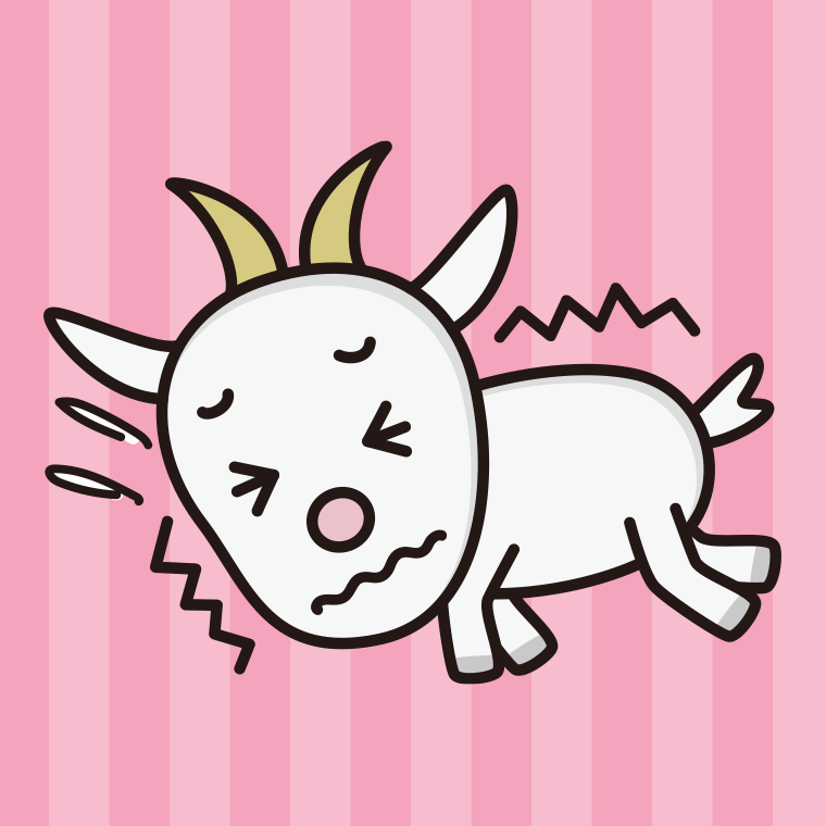 ブルブル震えるヤギちゃんのイラスト【色、背景あり】PNG