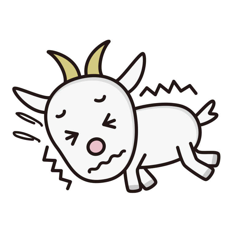 ブルブル震えるヤギちゃんのイラスト【色あり、背景なし】透過PNG
