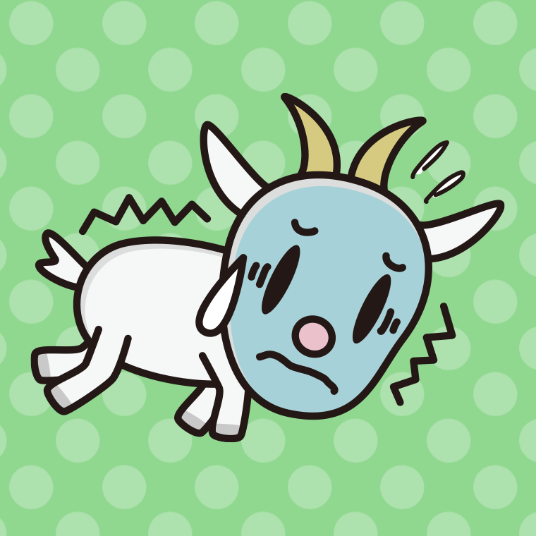 具合が悪いヤギちゃんのイラスト【色、背景あり】PNG