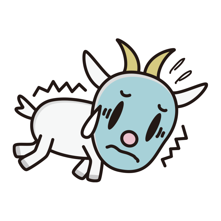 具合が悪いヤギちゃんのイラスト【色あり、背景なし】透過PNG