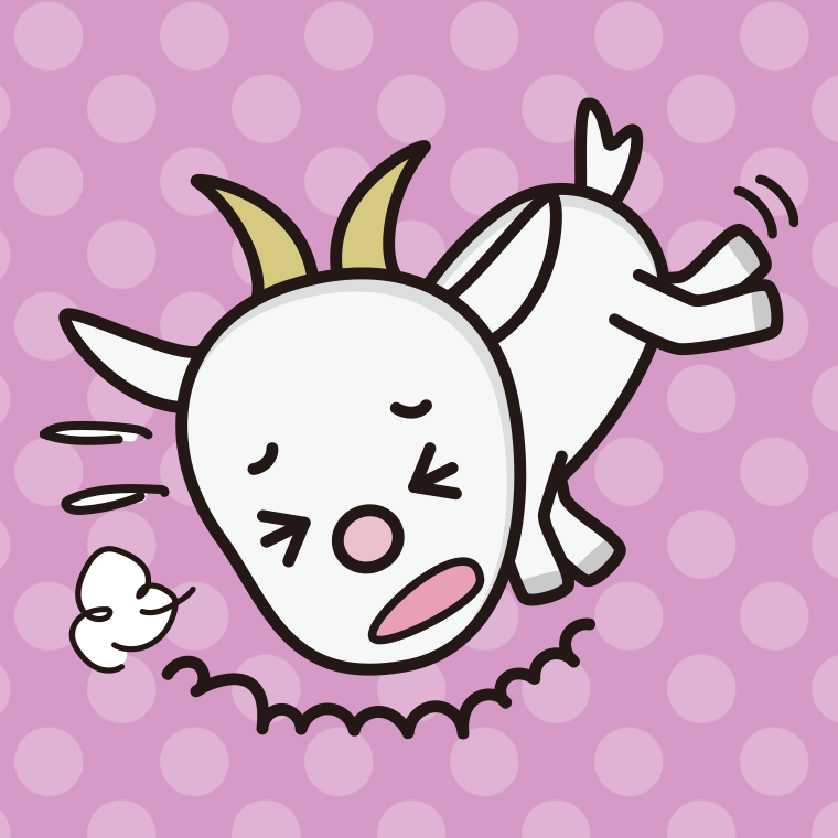 ズッコケるヤギちゃんのイラスト【色、背景あり】PNG
