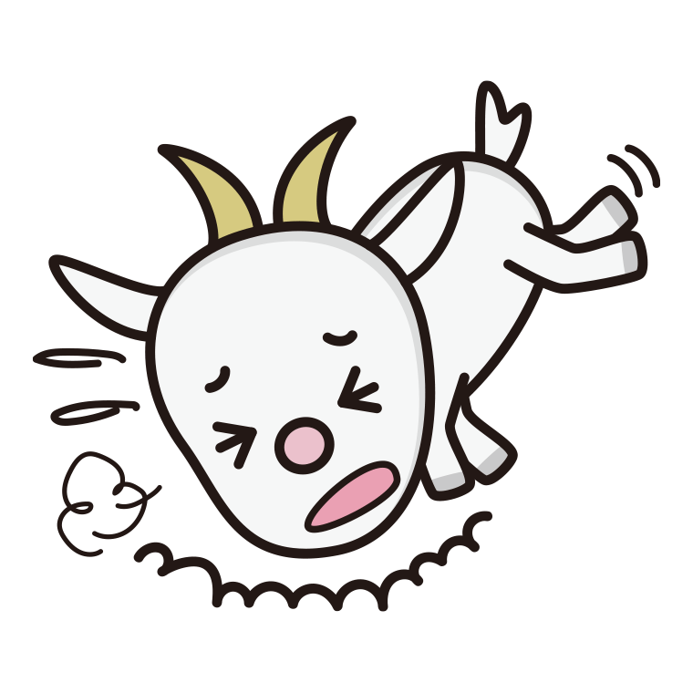 ズッコケるヤギちゃんのイラスト【色あり、背景なし】透過PNG