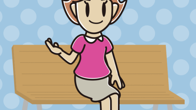 ベンチで案内する女性のイラスト【色、背景あり】PNG